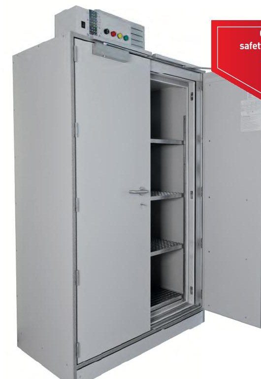 PRIOLION Classic tweedeurs brandwerende kast voor het opslaan en laden van lithium-ionbatterijen