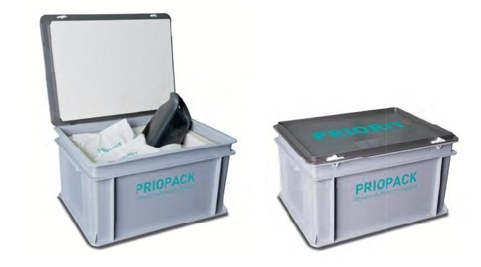 PRIOPACK-containers met absorberende vulpakketten voor defecte lithiumbatterijen